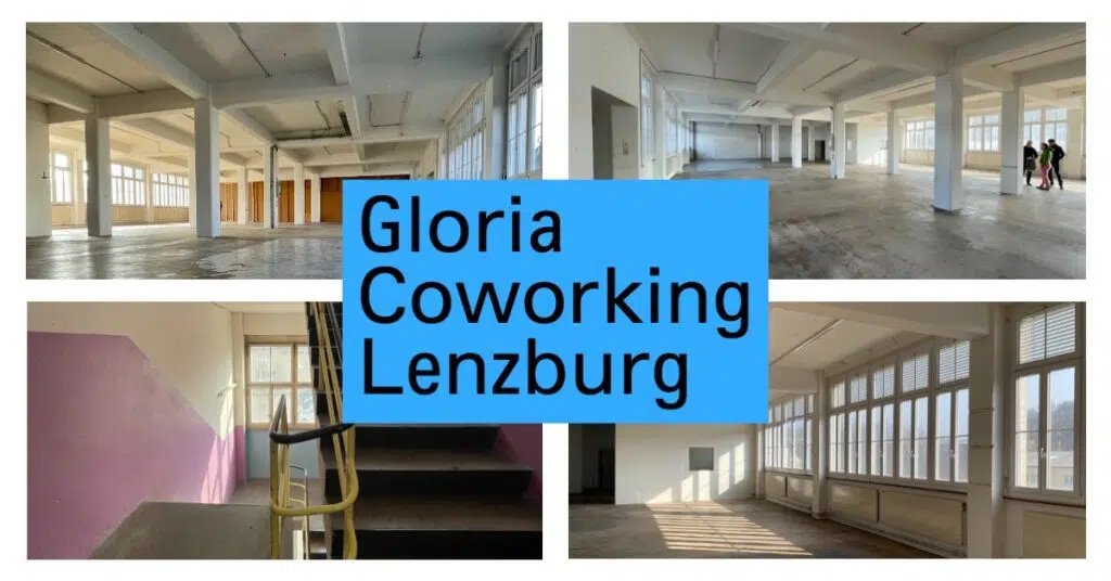 Das Bild ist eine Postergrafik mit Hinweis auf die Eröffnung des Gloria Coworking Lenzburg im September 2022