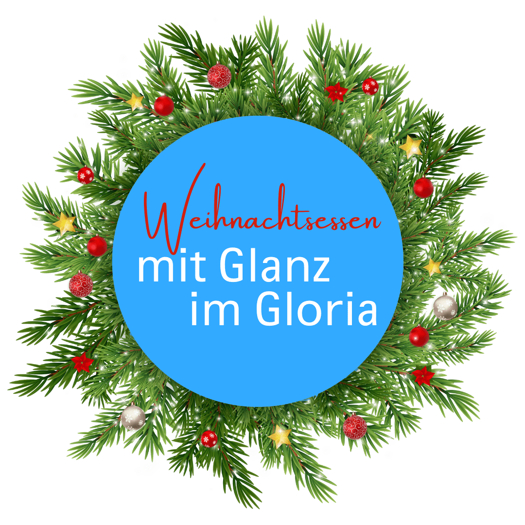 Das Bild zeigt das Logo des Gloria Coworkings Lenzburg mit einem umgebenden Kranz von Weihnachtsdekoration